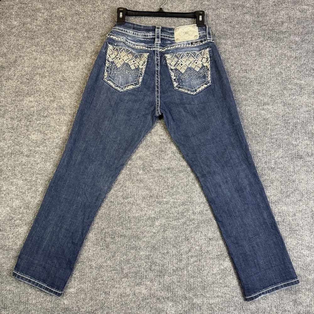 Miss Me Jeans Women 28 Blue Easy Cropped Mid Wash Stretch Mid Rise (31x27)